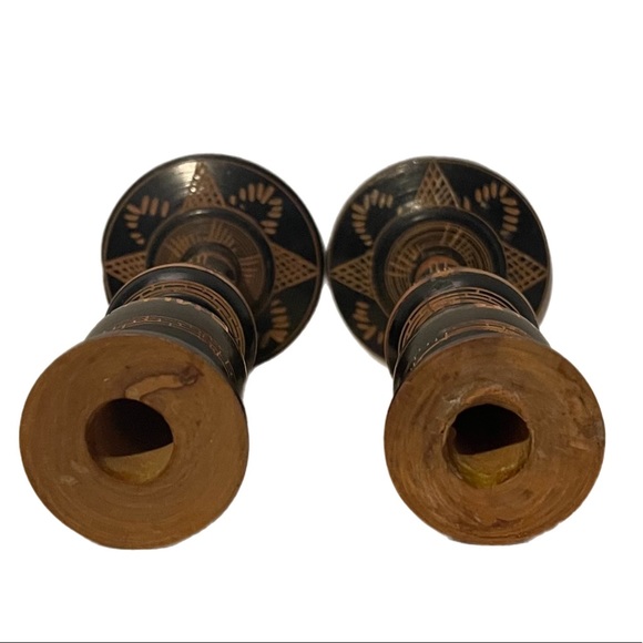Vtg Mexican Carved Wooden Pedestal Candleholders - Picture 4 of 5